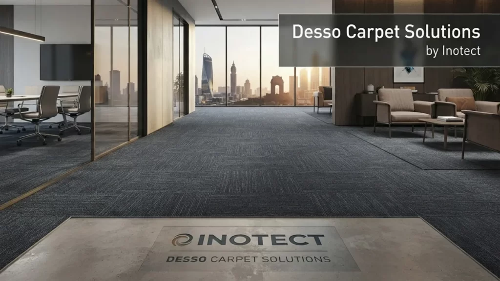 Inotect Desso carpet solutions office interior with logo inlay